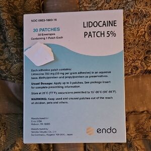 Box Of 30 Lidocaine Patches.NEW IN UNOPENED BOX.INDIVIDUALLY PACKAGED